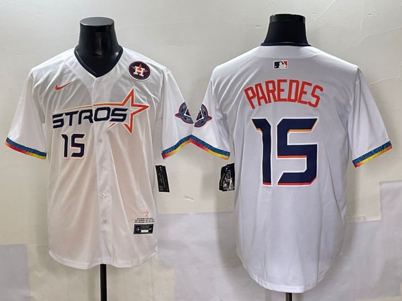 Men Houston Astros #15 Paredes White Fourth generation Joint Name 2025 Nike MLB Jersey style 5->houston astros->MLB Jersey